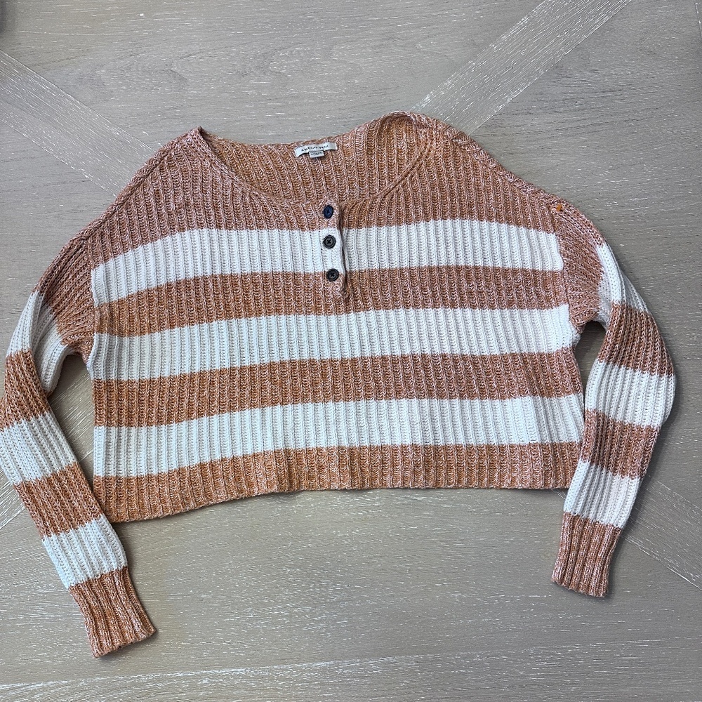 American Eagle Striped Crop Sweater Size XS brown white